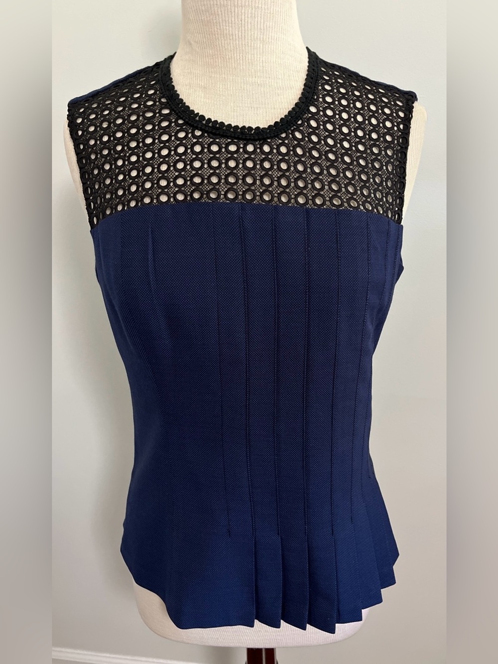 CARLISLE Embrodered Lace Yoke Pleated Top